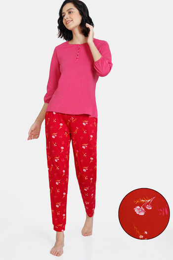 Buy Zivame Dark Floral Knit Poly Pyjama Set - Virtual Pink
